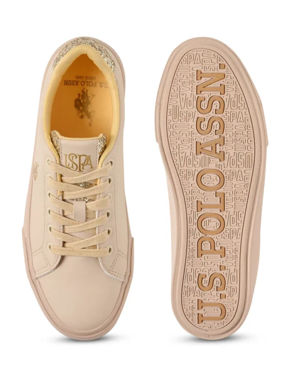 Women Round Toe Logo Beverly 2.0 Sneakers Beige - Image 6